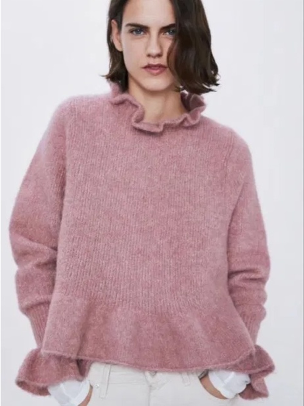 Zara pink sweater with ruffle peplum detail size small